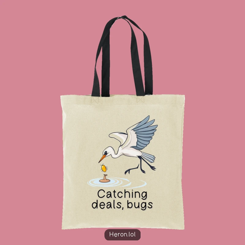 Funny Heron Bug Tote Bag: Swooping Catch, Practical & Hilarious