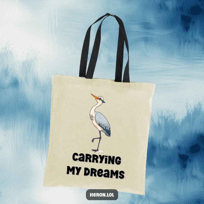 Cute heron standing on one leg, looking up at the sky, a charming and practical tote bag.