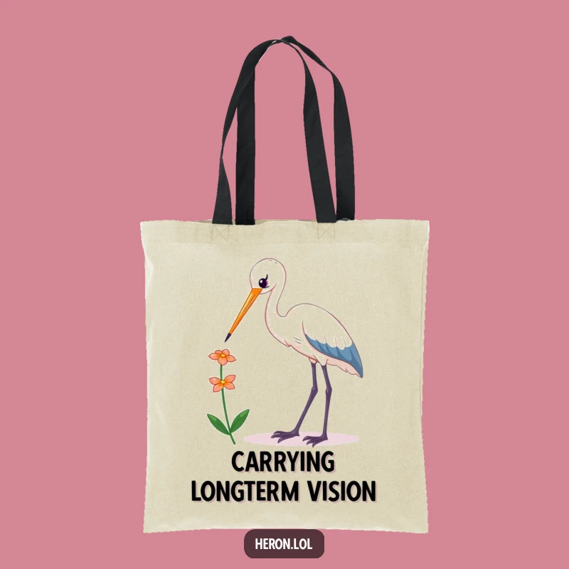 Funny Kawaii Heron Tote Bag: Chic Bird Reaching Flower, Stylish Humorous Gift
