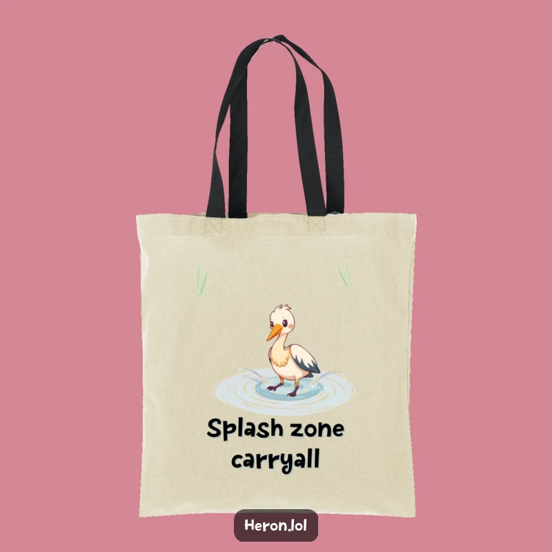 Funny Heron Splashing Tote Bag: Carry Playful Pond Vibes